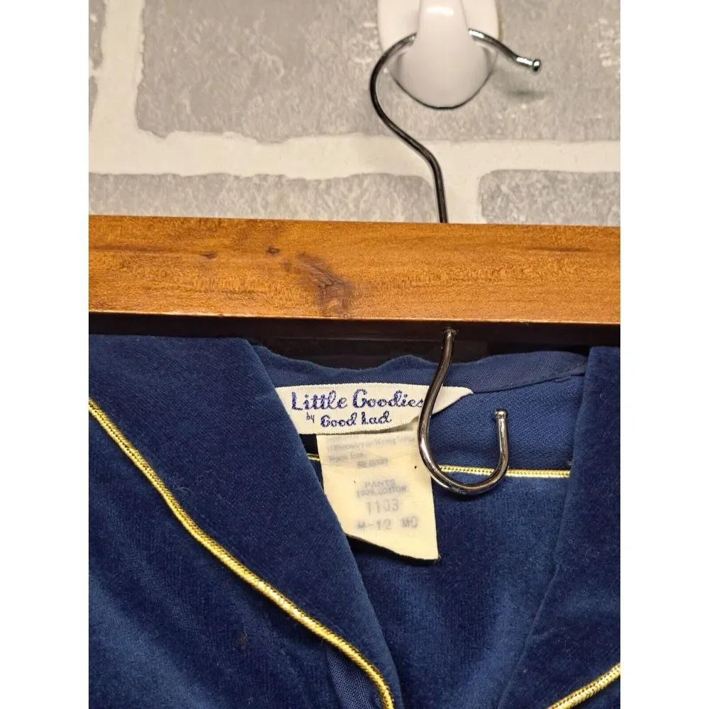 Vintage Blue Velvet Sailor Romper Little Goodies by Good Lad ~ 12‎ month